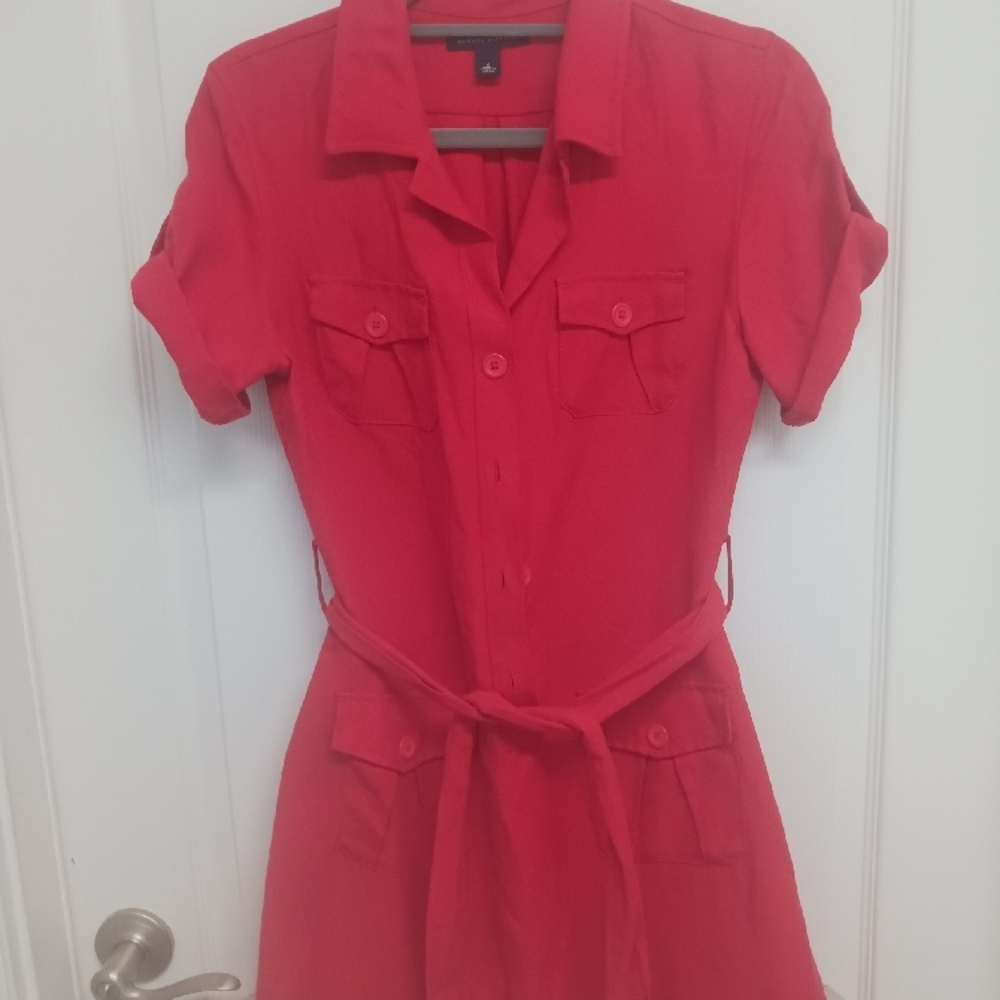 Red Button-Up Shirt Dress